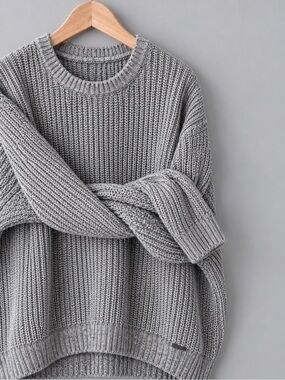 Garage Chunky Knit Crewneck Sweater - Gray